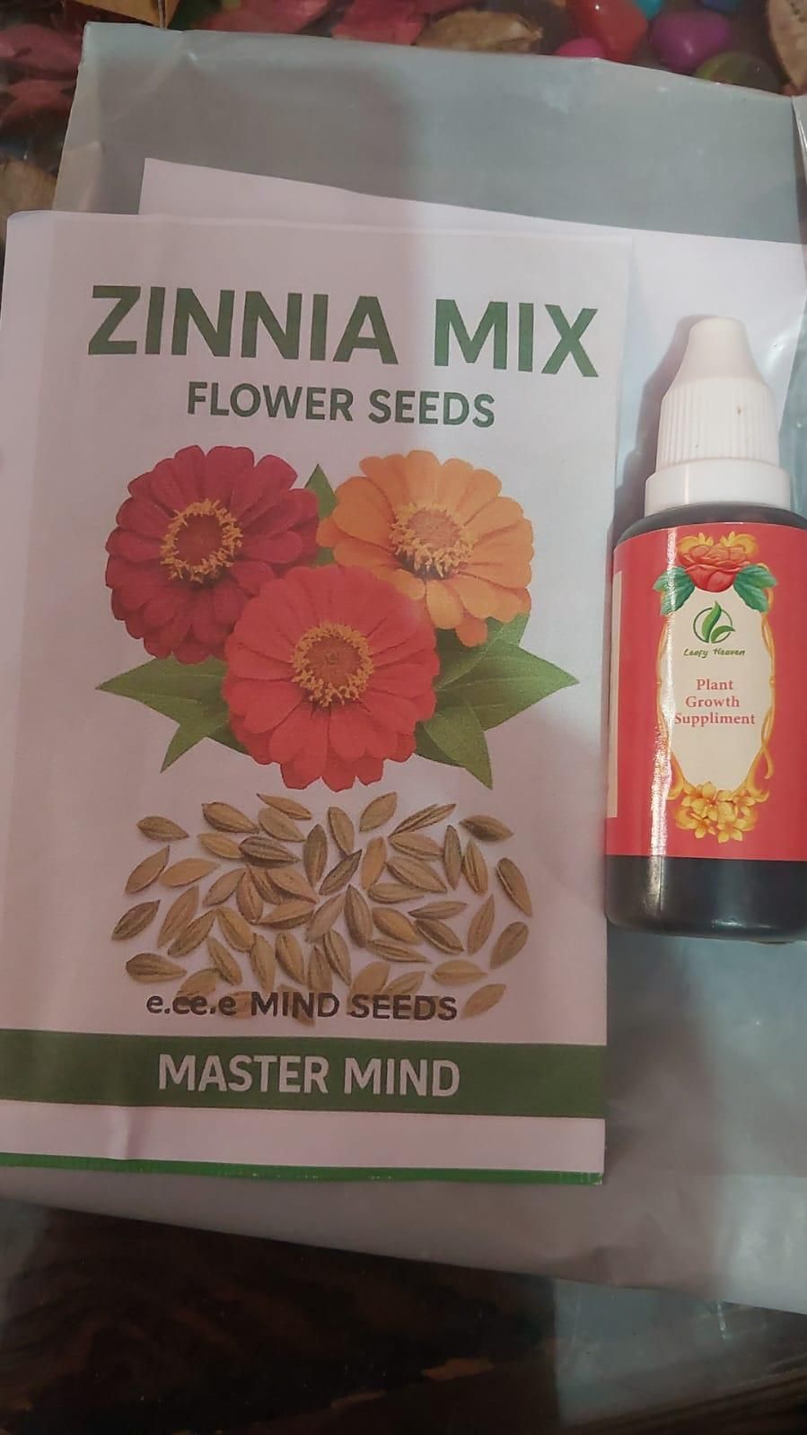 ZINNIA seeds pack of 1 (100 seeds approx) with Free Plant Growth Booster and Supplement Vol. 30ml